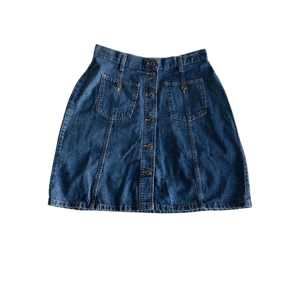 Vintage 90s Denim Skirt 12 Button Front Made USA Y2K Western Fall Americana Fall